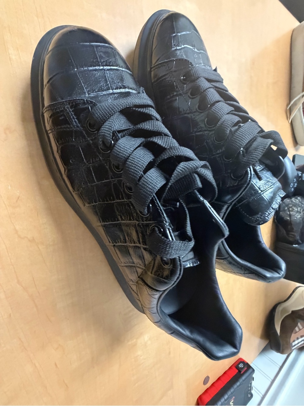 Alexander McQueen Black Croc-Embossed Leather Sneakers